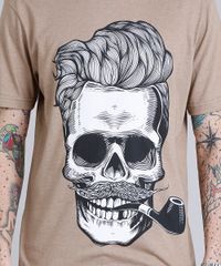 Camiseta-Masculina-com-Estampa-de-Caveira-Manga-Curta-Gola-Careca-Bege-9253176-Bege_4