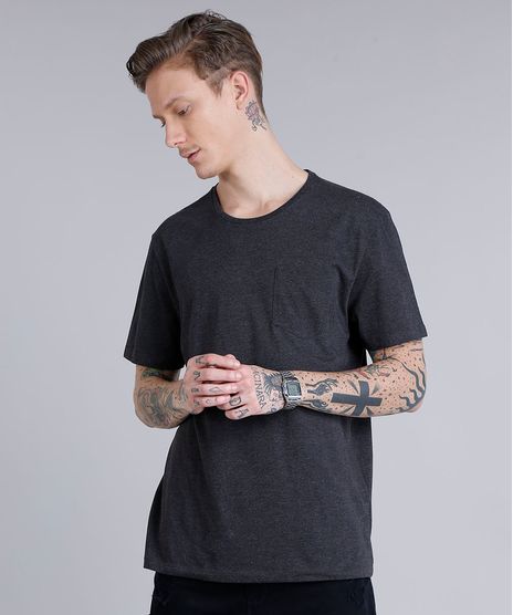 Camiseta-Masculina--Stay-Away--com-Bolso-Manga-Curta-Gola-Careca-Cinza-Mescla-Escuro-9189509-Cinza_Mescla_Escuro_1