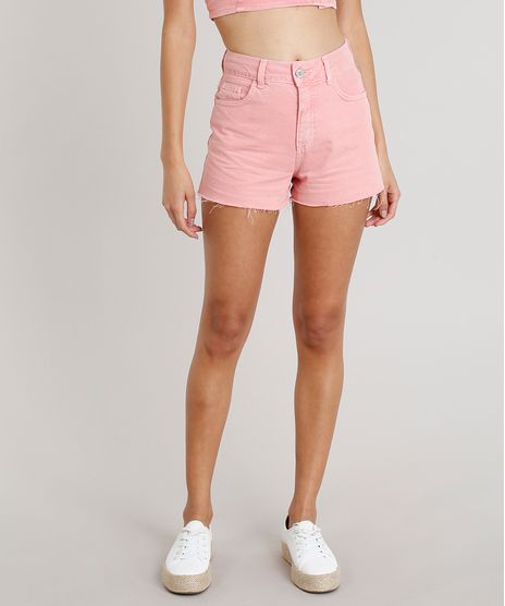 Short-de-Sarja-Feminino-Cintura-Alta-Rose-9328485-Rose_1