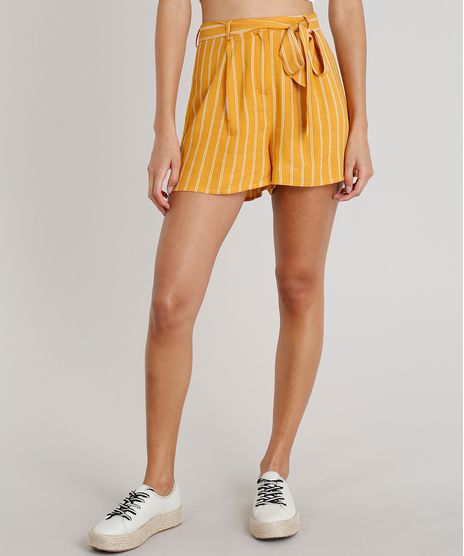 Short--Feminino-Clochard-Listrado-com-Faixa-de-Amarrar-Mostarda-9189264-Mostarda_1