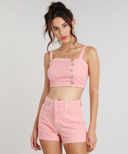 Top-Cropped-de-Sarja-Feminino-com-Botoes-Rosa-9334818-Rosa_1