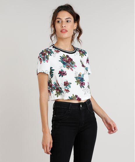 Blusa-Feminina-Cropped-Estampada-de-Pranchas-e-Flores-Manga-Curta-Decote-Redondo-Off-White-9087212-Off_White_1