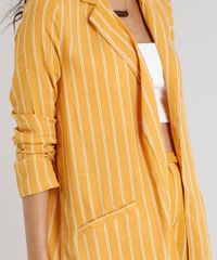 Blazer-Feminino-Longo-Listrado-com-Fenda-Manga-Longa-Mostarda-9185814-Mostarda_4