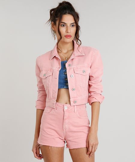 Jaqueta-de-Sarja-Feminina-Cropped-com-Bolsos-Manga-Longa-Rosa-9334161-Rosa_1
