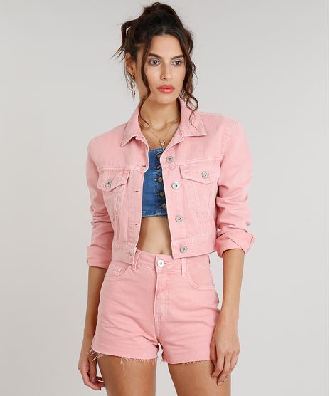 Jaqueta-de-Sarja-Feminina-Cropped-com-Bolsos-Manga-Longa-Rosa-9334161-Rosa_1