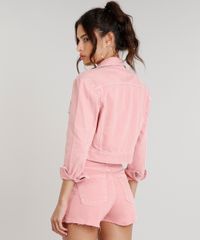 Jaqueta-de-Sarja-Feminina-Cropped-com-Bolsos-Manga-Longa-Rosa-9334161-Rosa_2