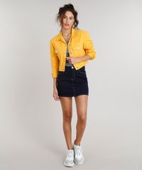 Jaqueta-de-Sarja-Feminina-Cropped-com-Bolsos-Manga-Longa-Mostarda-9334162-Mostarda_3