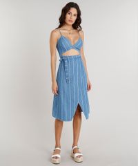 Vestido-Jeans-Feminino-Midi-Transpassado-Listrado-com-Vazado-Alcas-Finas-Decote-V-Azul-Claro-9273119-Azul_Claro_1