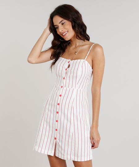 Vestido-Feminino-Curto-Listrado-com-Botoes-em-Linho-Coral-9188347-Coral_1