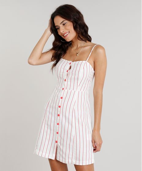 Vestido-Feminino-Curto-Listrado-com-Botoes-em-Linho-Coral-9188347-Coral_1
