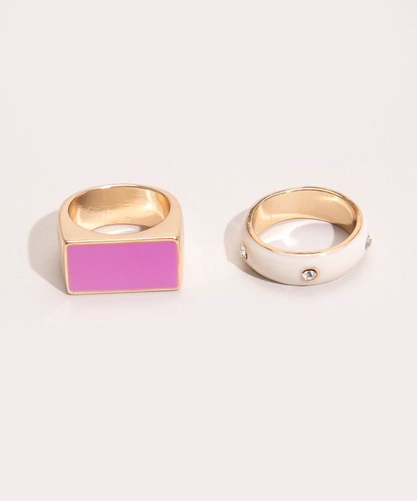 kit de 2 anéis coloridos dourado G