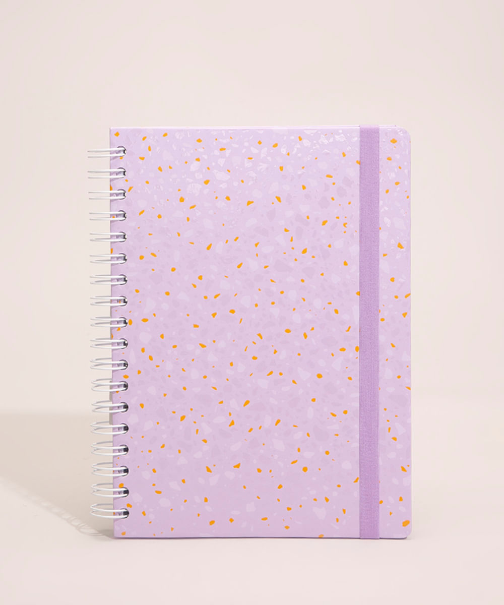 caderno espiral estampado com elástico lilás