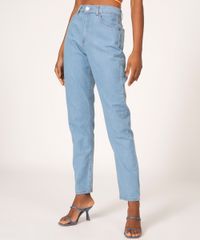 Calça Jeans Feminina Mom Cintura Super Alta Azul Médio frente