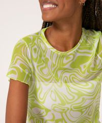 Blusa de Tule Manga Curta Estampada Verde frente