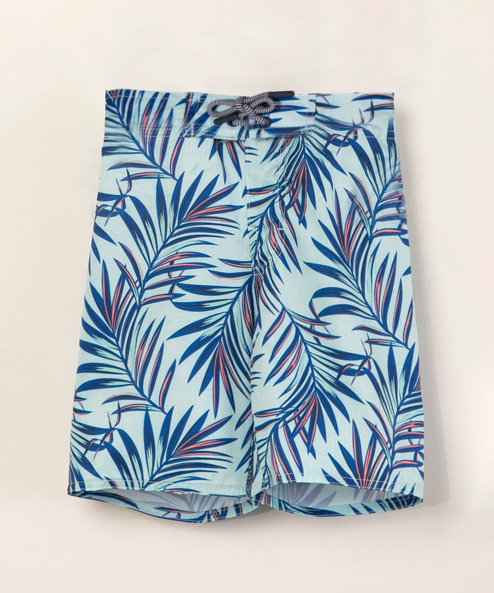 bermuda surf infantil estampado floral com bolso azul claro