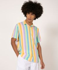 Camiseta de Viscose Listrada Manga Curta Relaxed frente