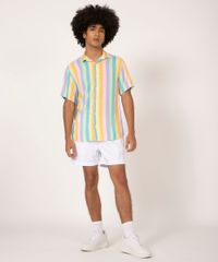 Camiseta de Viscose Listrada Manga Curta Relaxed