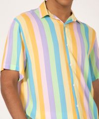 Camiseta de Viscose Listrada Manga Curta Relaxed