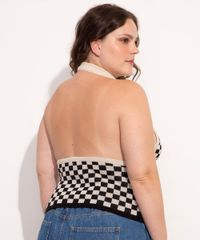 Colete-Frente-Unica-de-Trico-Plus-Size-Estampado-Quadriculado-Decote-V-Mindset-Bege-1007198-Bege_2