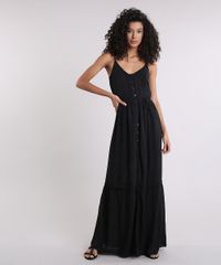 Vestido-Feminino-Longo-Texturizado-com-Fenda-Alcas-Finas-Decote-Redondo-Preto-9136864-Preto_1