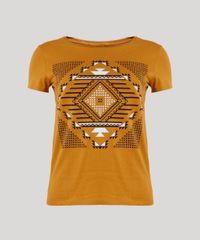 Blusa-Feminina-com-Estampa-Etnica-Manga-Curta-Decote-Redondo-Mostarda-9250291-Mostarda_5