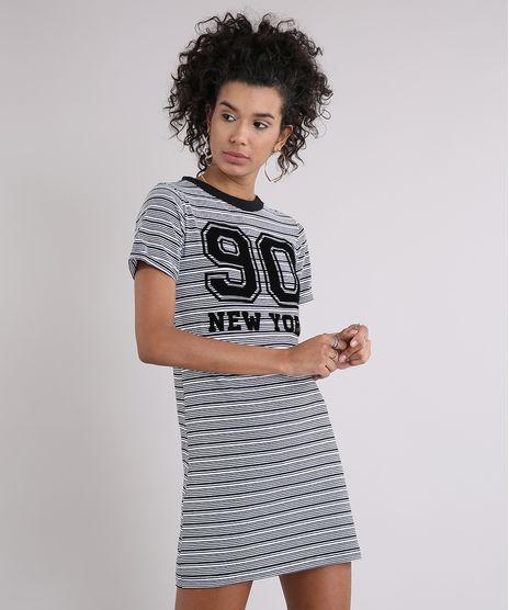 Vestido-Feminino-Listrado-Curto--90--Manga-Curta-Decote-Redondo-Branco-9250806-Branco_1