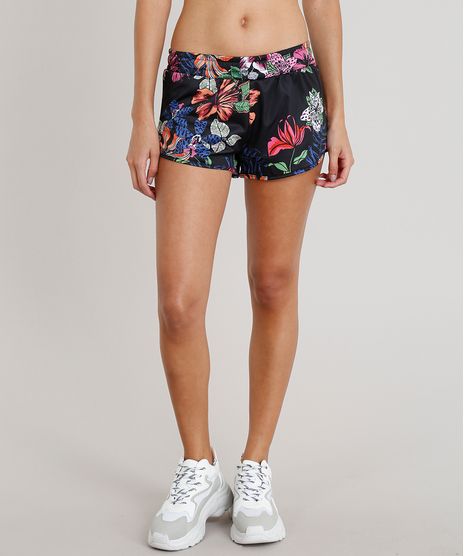 Short-Feminino-Running-Esportivo-Estampado-Floral-Preto-9108253-Preto_1