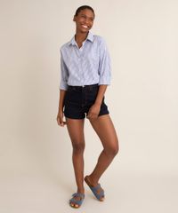 Short Jeans Hot Pant com Barra Dobrada Azul Escuro