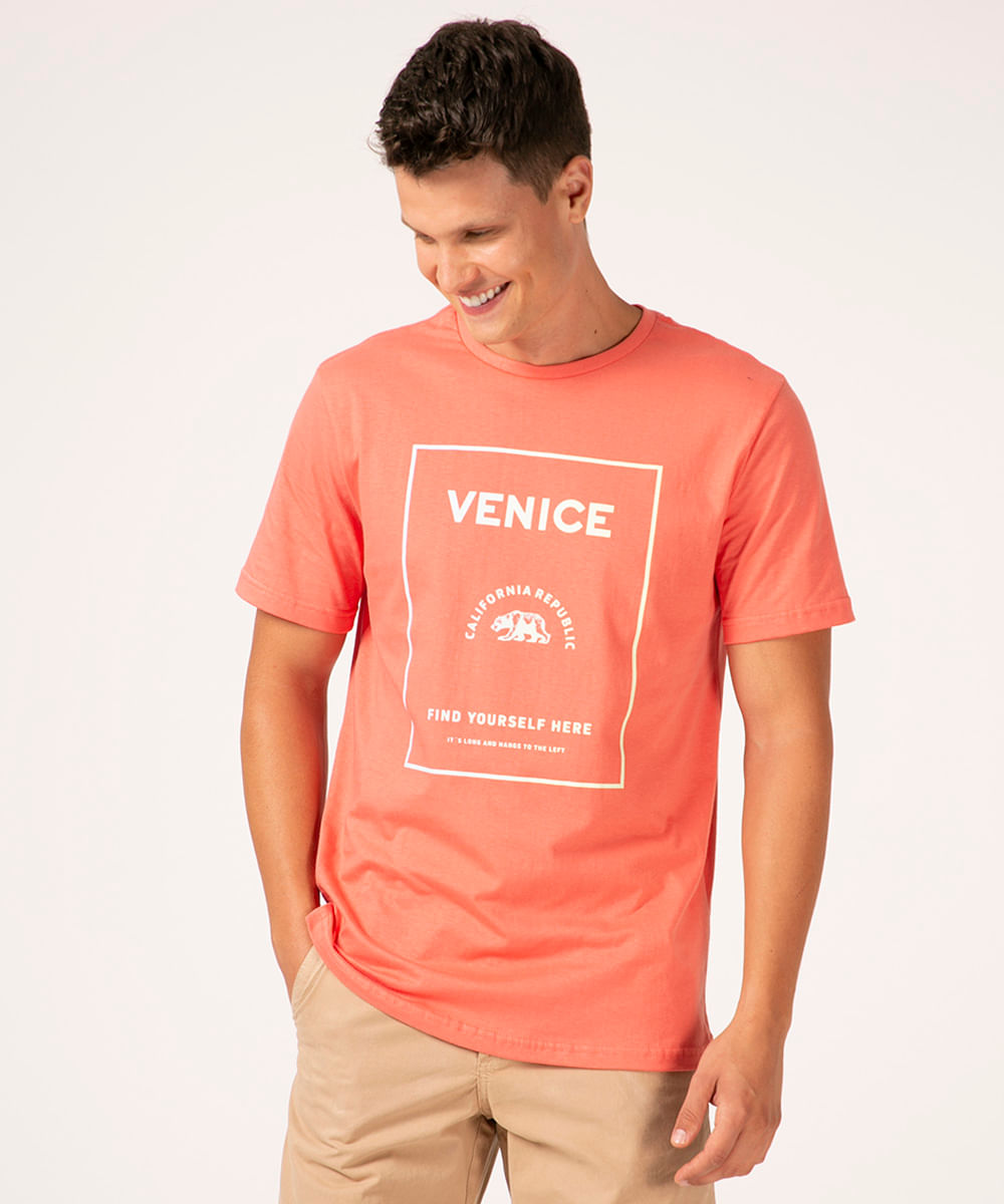 camiseta gola careca manga curta venice coral