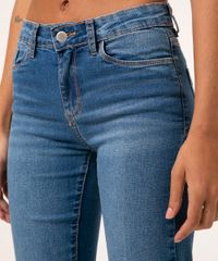 Calça Jeans Reta Com Bolsos Cintura Alta Azul Escuro cintura