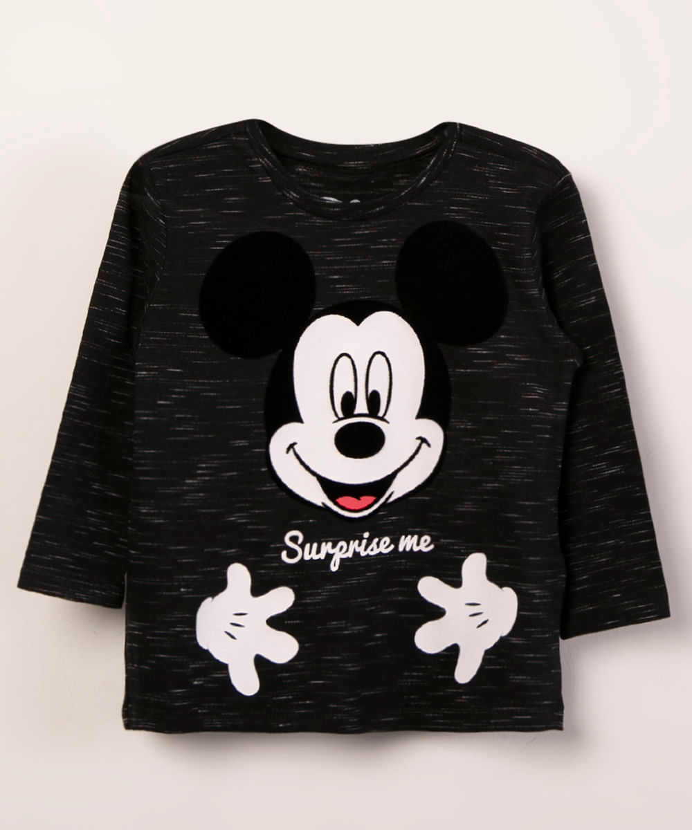 camiseta manga longa mickey preta