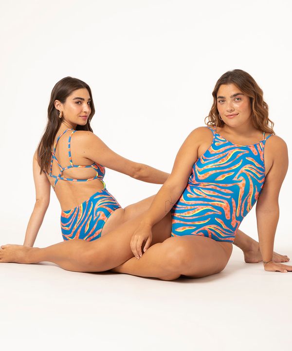 maiô animal print bojo fixo com proteção uv50+ azul P