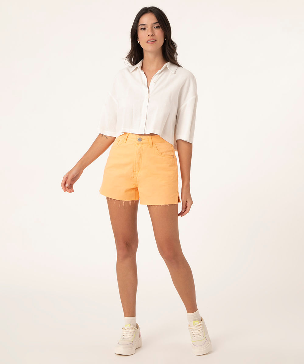 short mom cintura super alta laranja