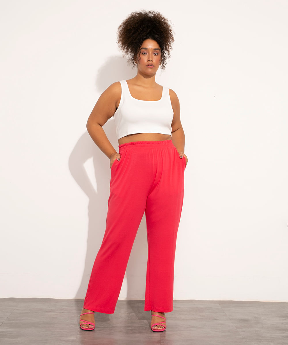 calça plus size pantalona mindset rosa