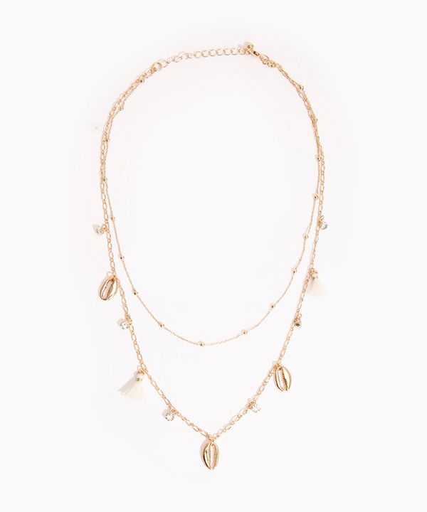 colar duplo búzios dourado Único