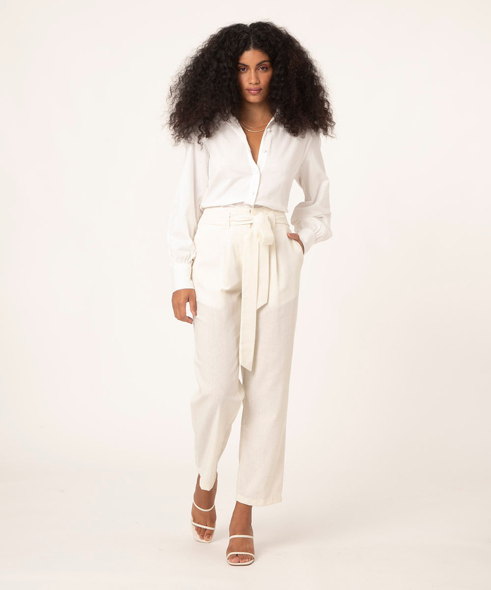 calça clochard com amarração off white