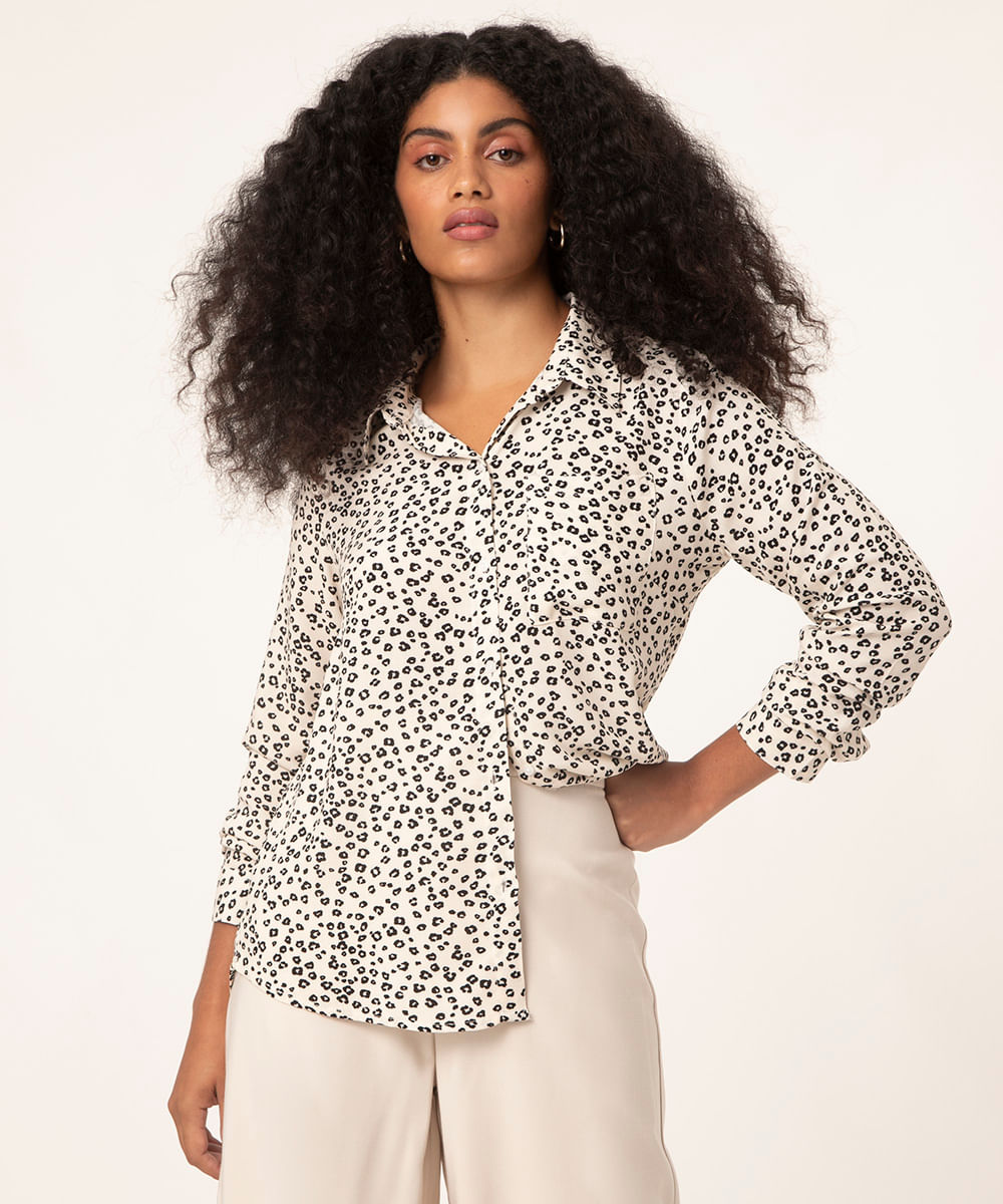 camisa de viscose animal print bege claro