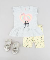 Conjunto-Infantil-de-Blusa-Flamingo-Manga-Curta-Cinza-Mescla-Claro---Bermuda-Estampada-de-Poas-Amarela-9318881-Amarelo_3
