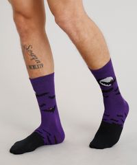 Meia-Masculina-Cano-Alto-Divertida-de-Morcegos-Roxa-9309995-Roxo_2