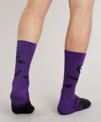 Meia-Masculina-Cano-Alto-Divertida-de-Morcegos-Roxa-9309995-Roxo_3