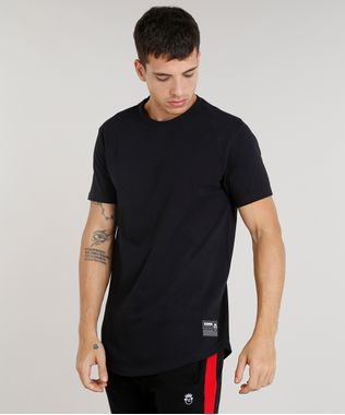 Camiseta-Masculina-Alongada-Kings-Sneakers-Manga-Curta-Gola-Careca-Preta-9285483-Preto_1