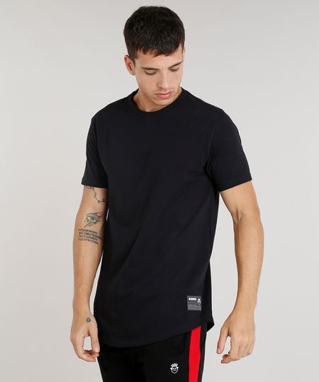 Camiseta-Masculina-Alongada-Kings-Sneakers-Manga-Curta-Gola-Careca-Preta-9285483-Preto_1