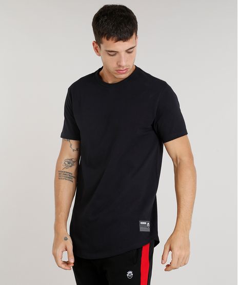 Camiseta-Masculina-Alongada-Kings-Sneakers-Manga-Curta-Gola-Careca-Preta-9285483-Preto_1