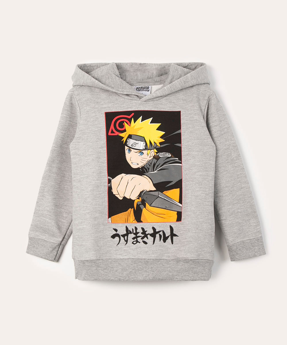 blusão infantil de moletom com capuz naruto cinza