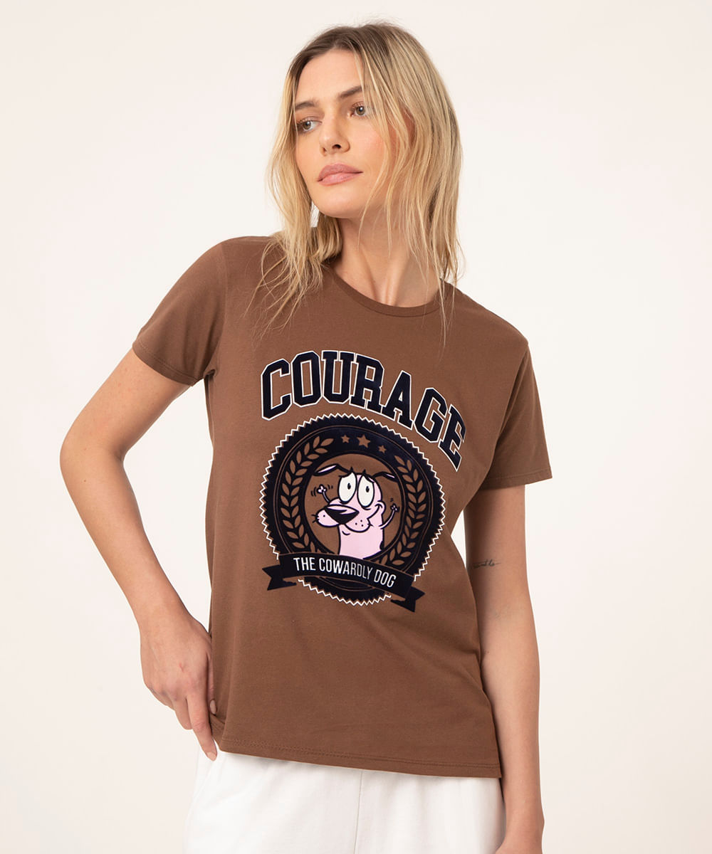 camiseta de algodão coragem o cão covarde marrom