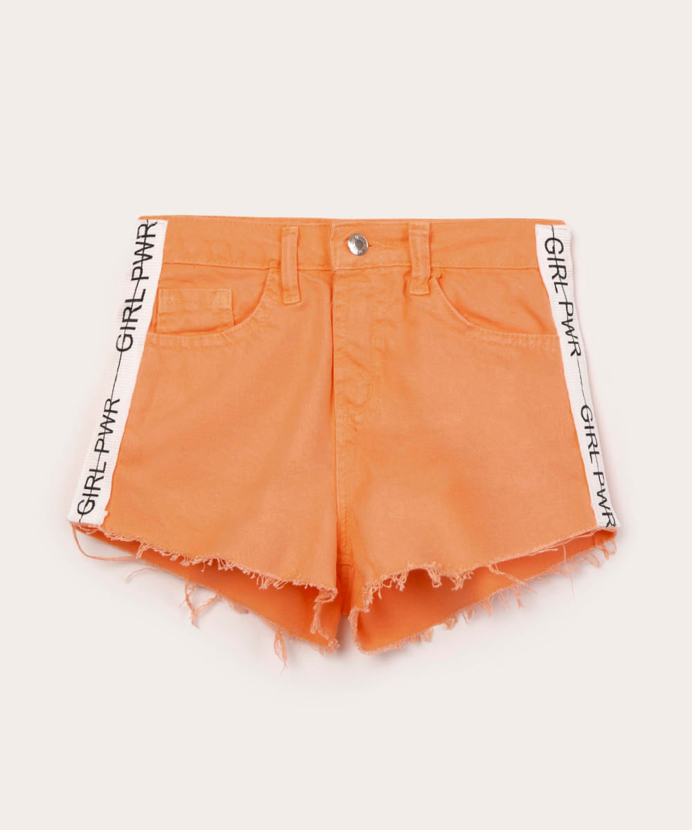 short juvenil power girl laranja neon