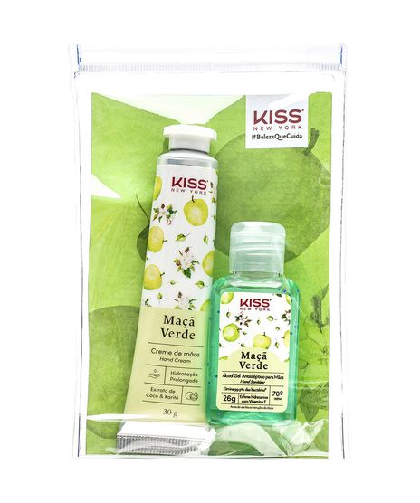Kit-Creme-Hidratante-Para-Maos---Alcool-Em-Gel-Antisseptico-Maca-Verde-Kiss-NY-Unico-1016465-Unico_1