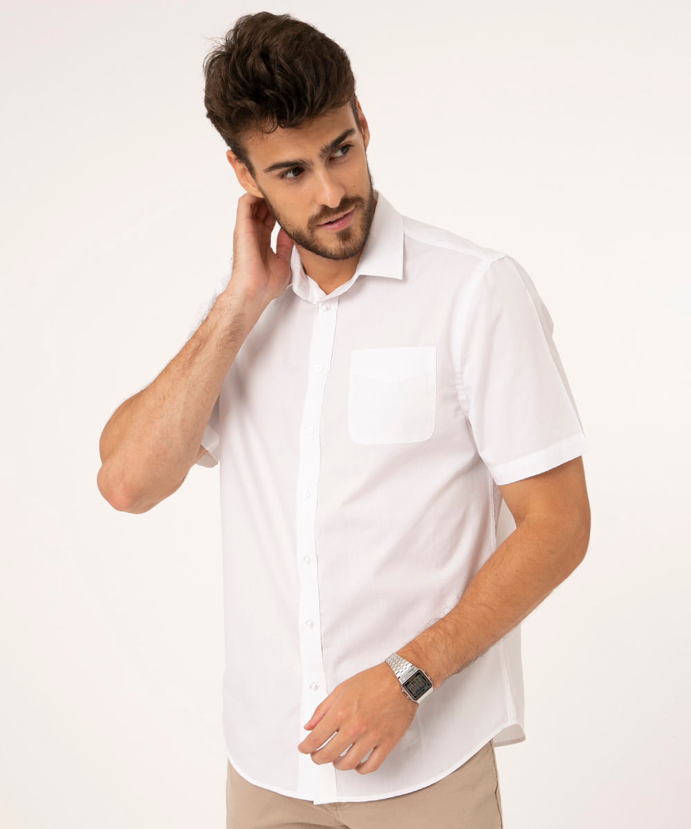 camisa manga curta com bolso branco