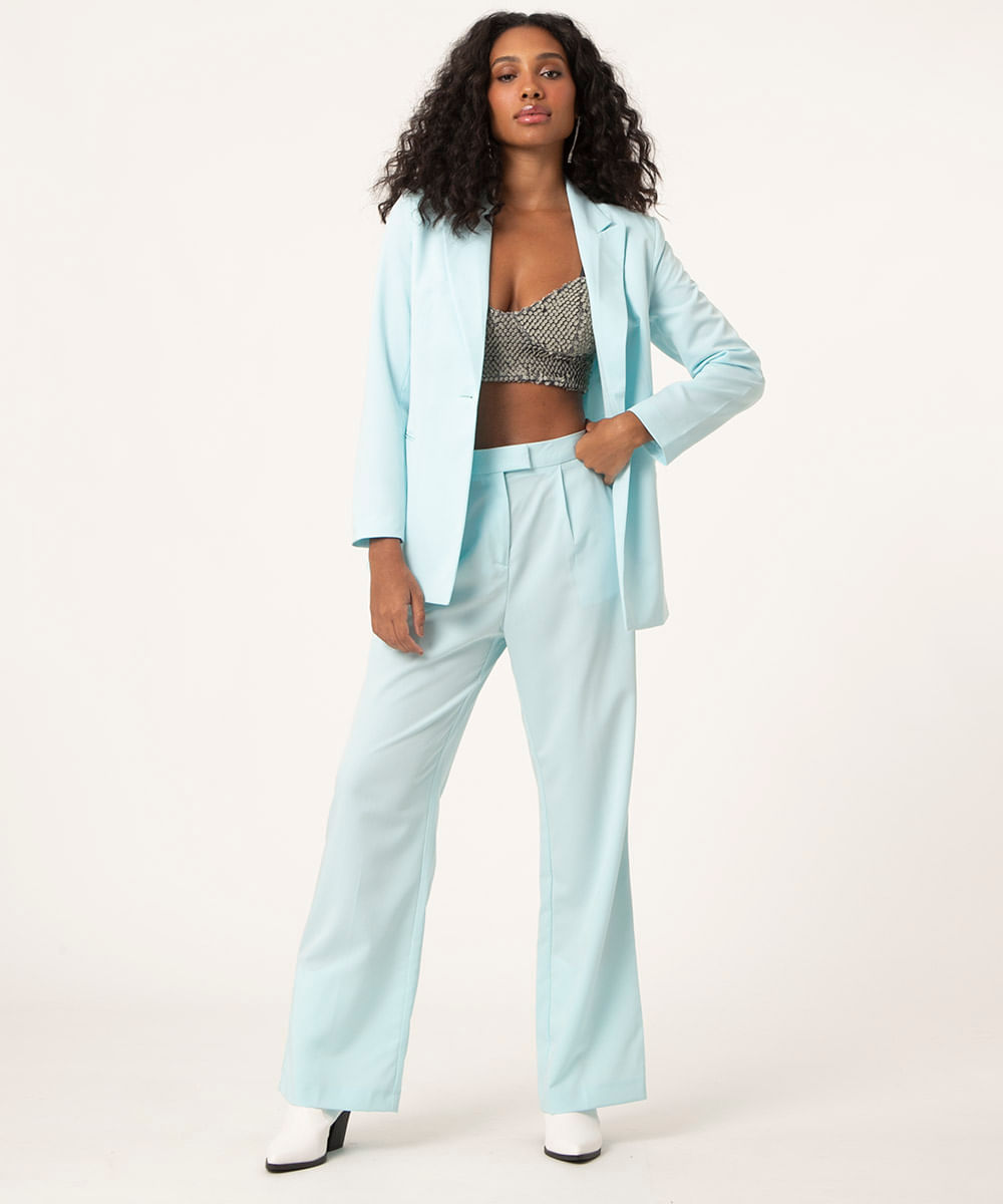 calça alfaiataria com pregas azul