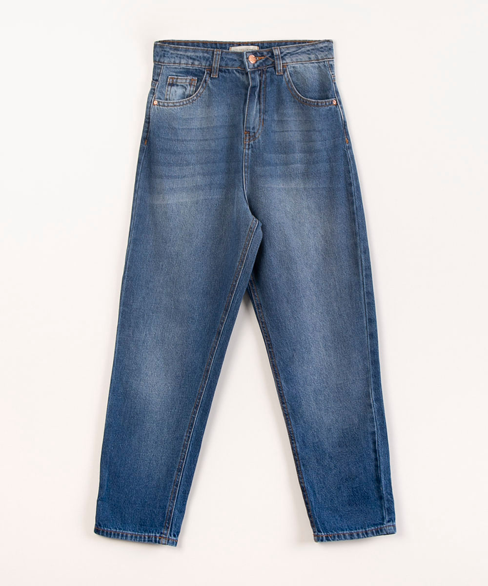 calça juvenil jeans mom azul escuro